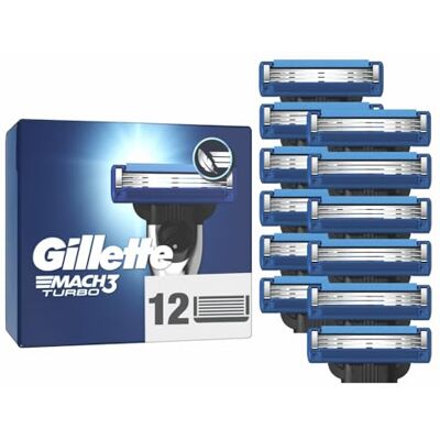 Gillette Mach3 Lot de 12 lames de rasoir turbo pour homme avec bande lubrifiante pour un glissement doux et revêtement de lame Gillette Mach3 Lot de 12 lames de rasoir turbo pour homme avec bande lubrifiante pour un glissement doux et revêtement de lame