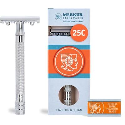 MERKUR Rasoir classique avec peigne à dents chromé brillant 25 C Rasoir 3 pièces avec coupe droite Peigne ouvert Idéal pour le rasage humide Zinc moulé sous pression Poignée en laiton Fabriqué en Allemagne MERKUR Rasoir classique avec peigne à dents chromé brillant 25 C Rasoir 3 pièces avec coupe droite Peigne ouvert Idéal pour le rasage humide Zinc moulé sous pression Poignée en laiton Fabriqué en Allemagne