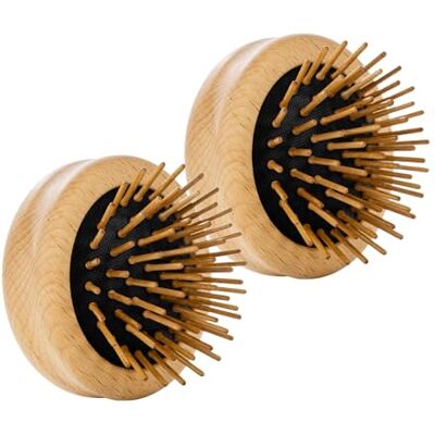 remos professional body care REMOS Lot de 2 mini brosses à cheveux pliables avec picots en bois de hêtre, rondes et compactes remos professional body care REMOS Lot de 2 mini brosses à cheveux pliables avec picots en bois de hêtre, rondes et compactes