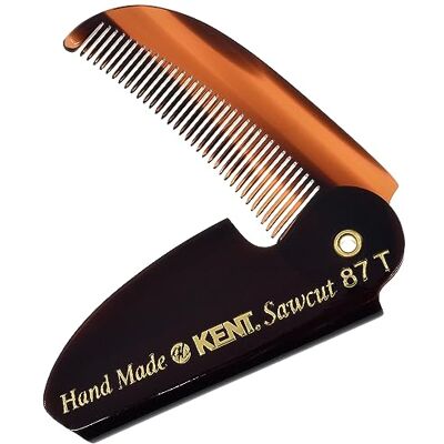 KENT 87T Peigne de poche pliable fait à la main pour homme, peigne à dents fines pour le toilettage quotidien des cheveux, barbe ou moustache, utilisation sèche ou avec baumes, coupe scie polie à la KENT 87T Peigne de poche pliable fait à la main pour homme, peigne à dents fines pour le toilettage quotidien des cheveux, barbe ou moustache, utilisation sèche ou avec baumes, coupe scie polie à la