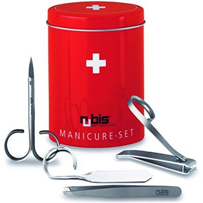 Rubis 1k450 Set manucure 4 pièces, en boîte décorée (coupe-ongles, ciseaux à envies, pince à épiler, lime verre) Rubis 1k450 Set manucure 4 pièces, en boîte décorée (coupe-ongles, ciseaux à envies, pince à épiler, lime verre)