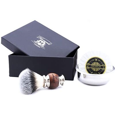 Haryali London Blaireau de Rasage Set Blaireau Vegan Bol à Raser Savon de Rasage Set de 3 Pièces Manche en Bois Métal Bol de Rasage en Acier Inoxydable Cheveux Synthétiques Haryali London Blaireau de Rasage Set Blaireau Vegan Bol à Raser Savon de Rasage Set de 3 Pièces Manche en Bois Métal Bol de Rasage en Acier Inoxydable Cheveux Synthétiques