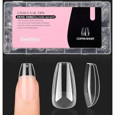 beetles Gel Polish Beetles Lot de 288 faux ongles courts en forme de cercueil, 12 tailles, pré-gravés, couverture complète, doux, semi-mats, ongles transparents, pour manucure DIY, cadeau pour femme beetles Gel Polish Beetles Lot de 288 faux ongles courts en forme de cercueil, 12 tailles, pré-gravés, couverture complète, doux, semi-mats, ongles transparents, pour manucure DIY, cadeau pour femme