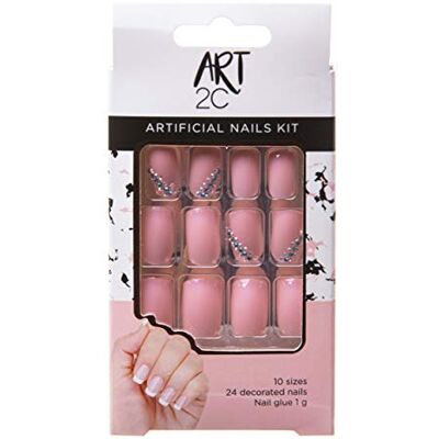 Lot de 24 ongles artificiels décorés de 10 tailles différentes et faciles à enlever, avec forme ajustée et colle incluse, Pink/Shiny Rhinestones 040 Lot de 24 ongles artificiels décorés de 10 tailles différentes et faciles à enlever, avec forme ajustée et colle incluse, Pink/Shiny Rhinestones 040