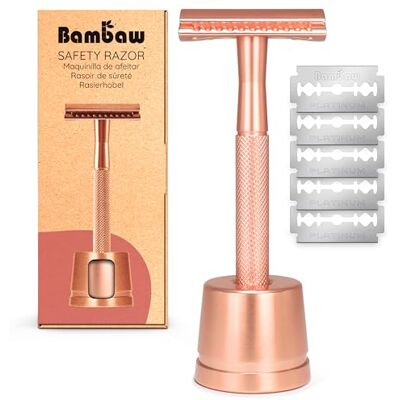 Bambaw Rasoir en métal pour femme avec support de rasoir de sécurité Or rose pour femme Zéro plastique Beauté écologique Maison durable Bambaw Rasoir en métal pour femme avec support de rasoir de sécurité Or rose pour femme Zéro plastique Beauté écologique Maison durable