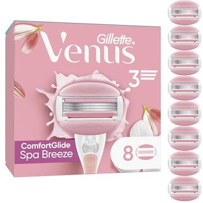 Gillette Comfortglide Spa Breeze Lot de 8 lames de rasoir pour femme 3 lames intégrées pour un rasage lisse et de près qui dure Gillette Comfortglide Spa Breeze Lot de 8 lames de rasoir pour femme 3 lames intégrées pour un rasage lisse et de près qui dure
