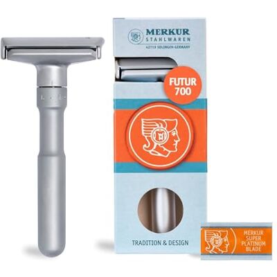MERKUR Rasoir de sécurité Futur 700 Design classique chromé mat Rasoir en deux parties avec coupe droite Idéal pour le rasage humide Zinc moulé sous pression Poignée en laiton Fabriqué en MERKUR Rasoir de sécurité Futur 700 Design classique chromé mat Rasoir en deux parties avec coupe droite Idéal pour le rasage humide Zinc moulé sous pression Poignée en laiton Fabriqué en