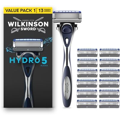 Wilkinson Sword Hydro 5, rasoirs pour homme, pack économique, hydratation de la peau, lames revêtues de carbone, manche de rasoir avec 13 recharges de lames Wilkinson Sword Hydro 5, rasoirs pour homme, pack économique, hydratation de la peau, lames revêtues de carbone, manche de rasoir avec 13 recharges de lames