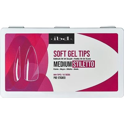 IBD Lot de 504 faux ongles en gel souple, taille moyenne, 12 tailles, fabriqués aux États-Unis, pointes d'ongles transparentes, pointes en gel souple pour extension d'ongles, forme stiletto moyenne IBD Lot de 504 faux ongles en gel souple, taille moyenne, 12 tailles, fabriqués aux États-Unis, pointes d'ongles transparentes, pointes en gel souple pour extension d'ongles, forme stiletto moyenne
