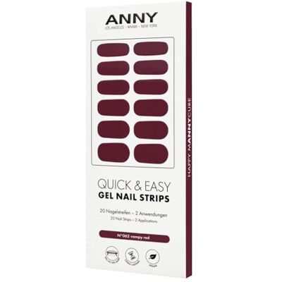 ANNY Bandes à ongles en gel Film UV à coller avec lampe UV Durable et sans éclats Facile à utiliser Couleur : rouge vampy Bordeaux profond N° 62 ANNY Bandes à ongles en gel Film UV à coller avec lampe UV Durable et sans éclats Facile à utiliser Couleur : rouge vampy Bordeaux profond N° 62