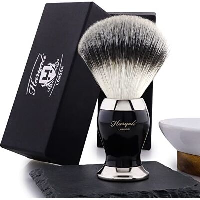 Haryali London Blaireau de rasage en poils synthétiques argentés Blaireau à raser pour rasage humide avec crème à raser et savon à raser Pour le rasage avec un rasoir Noir Haryali London Blaireau de rasage en poils synthétiques argentés Blaireau à raser pour rasage humide avec crème à raser et savon à raser Pour le rasage avec un rasoir Noir