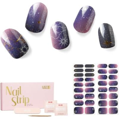 NAILOG Lot de 34 films autocollants pour ongles, durcissant aux UV, de qualité professionnelle, finition gel doux, longue durée pour femmes, constellation NAILOG Lot de 34 films autocollants pour ongles, durcissant aux UV, de qualité professionnelle, finition gel doux, longue durée pour femmes, constellation