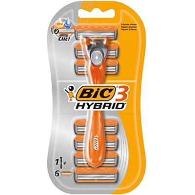 BIC 3 rasoirs hybrides à triple lame pour homme, long manche incurvé pour une prise en main facile, lot avec 1 poignée et 6 recharges BIC 3 rasoirs hybrides à triple lame pour homme, long manche incurvé pour une prise en main facile, lot avec 1 poignée et 6 recharges