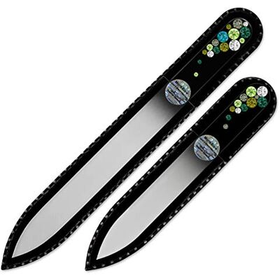 Mont Bleu Lot de 2 limes à ongles professionnelles en cristal décorées à la main avec des cristaux – dans une pochette en velours noir – Véritable verre trempé tchèque – Lime à ongles en verre faite à la main pour femme Mont Bleu Lot de 2 limes à ongles professionnelles en cristal décorées à la main avec des cristaux – dans une pochette en velours noir – Véritable verre trempé tchèque – Lime à ongles en verre faite à la main pour femme