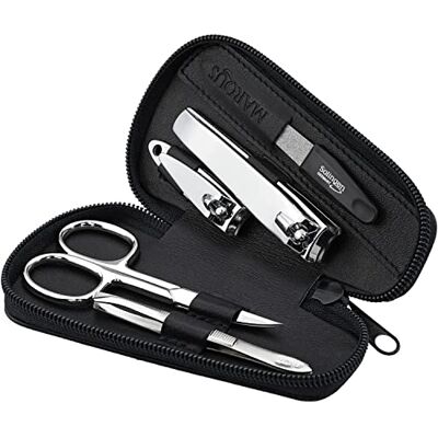 marQus Kit de manucure 5 pièces Lime et pince à épiler Solingen Étui en cuir véritable Idéal pour les voyages Noir marQus Kit de manucure 5 pièces Lime et pince à épiler Solingen Étui en cuir véritable Idéal pour les voyages Noir