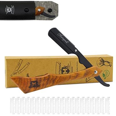 Haryali London Ensemble de rasoirs avec manche en bois + 10 lames interchangeables Couteau à barbe pour homme Rasoir professionnel humide Haryali London Ensemble de rasoirs avec manche en bois + 10 lames interchangeables Couteau à barbe pour homme Rasoir professionnel humide