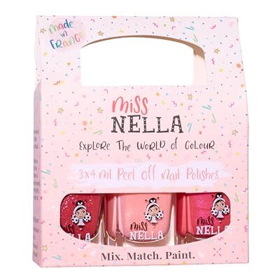 MISS NELLA Paillettes Roses- Set de 3 vernis à ongles peel off, sans odeur, sans eau et sauf pour les enfants Tickle Me Pink, Cheeky Bunny & Sugar Hugs MISS NELLA Paillettes Roses- Set de 3 vernis à ongles peel off, sans odeur, sans eau et sauf pour les enfants Tickle Me Pink, Cheeky Bunny & Sugar Hugs
