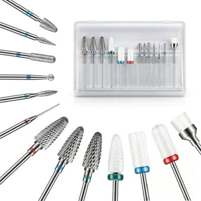 Depvko Lot de 13 forets à ongles, 3 forets en carbure de tungstène + 3 forets à ongles en céramique + 6 forets diamant + 1 brosse, 3/32" lime à ongles électrique pour perceuse à ongles, Manucure Pédicure Depvko Lot de 13 forets à ongles, 3 forets en carbure de tungstène + 3 forets à ongles en céramique + 6 forets diamant + 1 brosse, 3/32" lime à ongles électrique pour perceuse à ongles, Manucure Pédicure