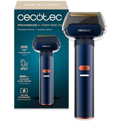 Cecotec Rasoir laminaire professionnel PrecisionCare X-Trimm ProElite. Aluminium, 8 500 tr/min, 3 lames titane, 3 vitesses, autonomie 2 h, étanche IPX7, idéal pour les voyages, verrouillage de Cecotec Rasoir laminaire professionnel PrecisionCare X-Trimm ProElite. Aluminium, 8 500 tr/min, 3 lames titane, 3 vitesses, autonomie 2 h, étanche IPX7, idéal pour les voyages, verrouillage de