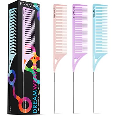 FRAMAR Pastel Highlightkam Blondiering – Haarkam set, rattenstaartkam, kapperskam professioneel, frisierkam, haarkam voor salon, 3 stuks FRAMAR Pastel Highlightkam Blondiering – Haarkam set, rattenstaartkam, kapperskam professioneel, frisierkam, haarkam voor salon, 3 stuks