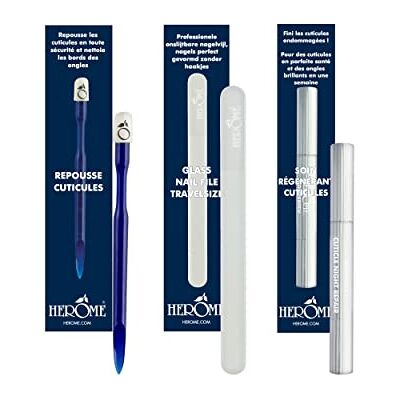 Herome Combi-Pack Repousse-Cuticule, Lime à Ongles en Verre Format Voyage & Stylo Magique Pour Cuticules (Cuticle Pusher, Glass Nail File Travel-Size & Cuticle Night Repair (Wonderpen)) Herome Combi-Pack Repousse-Cuticule, Lime à Ongles en Verre Format Voyage & Stylo Magique Pour Cuticules (Cuticle Pusher, Glass Nail File Travel-Size & Cuticle Night Repair (Wonderpen))