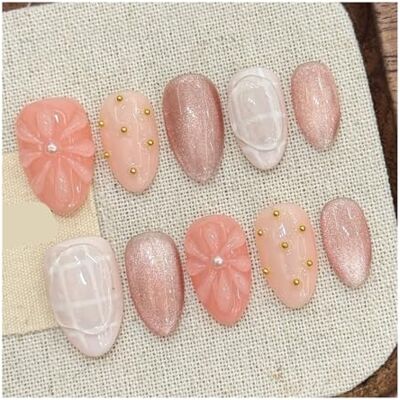XIANGMLING Faux Ongles Autocollants courts for ongles en forme d'oeil de chat, fleur de glace d'amande, 10 pièces, presse faite à la main sur les ongles avec ensemble d'outils de 3 pièces(Medium) XIANGMLING Faux Ongles Autocollants courts for ongles en forme d'oeil de chat, fleur de glace d'amande, 10 pièces, presse faite à la main sur les ongles avec ensemble d'outils de 3 pièces(Medium)