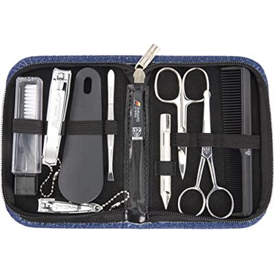 Drei Schwerter Germany Kit de manucure 10 pièces Kit de soins des ongles dans un étui textile bleu jean 'Monza' Contenu : ciseaux à ongles, peigne, ciseaux à nez, lime à ongles saphir, Drei Schwerter Germany Kit de manucure 10 pièces Kit de soins des ongles dans un étui textile bleu jean 'Monza' Contenu : ciseaux à ongles, peigne, ciseaux à nez, lime à ongles saphir,