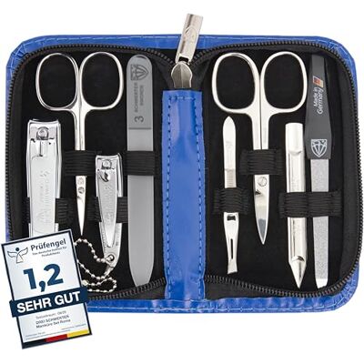 Drei Schwerter Kit de manucure « Roma » – Étui à ongles avec 8 instruments : ciseaux à ongles, ciseaux à cuticules, coupe-ongles pied/doigt, cure-ongles, pince à épiler, lime à ongles en verre, lime Drei Schwerter Kit de manucure « Roma » – Étui à ongles avec 8 instruments : ciseaux à ongles, ciseaux à cuticules, coupe-ongles pied/doigt, cure-ongles, pince à épiler, lime à ongles en verre, lime