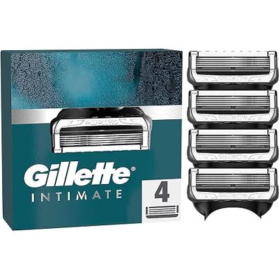 Gillette Intimate Lot de 4 lames de rechange pour rasoir humide pour homme avec bande lubrifiante améliorée pour une utilisation en douceur, testées dermatologiquement Gillette Intimate Lot de 4 lames de rechange pour rasoir humide pour homme avec bande lubrifiante améliorée pour une utilisation en douceur, testées dermatologiquement