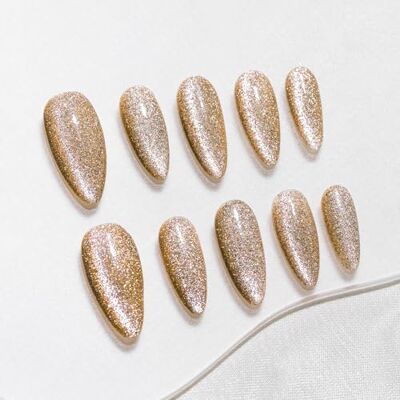 Sun Lot de 10 faux ongles en forme d'amande, faits à la main, taille moyenne, longs, à coller, en jaune, design magnétique avec pastilles adhésives (#266 S) Sun Lot de 10 faux ongles en forme d'amande, faits à la main, taille moyenne, longs, à coller, en jaune, design magnétique avec pastilles adhésives (#266 S)