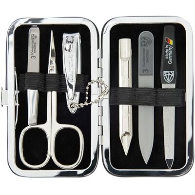 Drei Schwerter Germany Catania Set de manucure 6 pièces avec ciseaux à cuticules, coupe-ongles, pince à épiler, lime à ongles saphir, lime à ongles en verre, cure-ongles dans un étui de cadre Drei Schwerter Germany Catania Set de manucure 6 pièces avec ciseaux à cuticules, coupe-ongles, pince à épiler, lime à ongles saphir, lime à ongles en verre, cure-ongles dans un étui de cadre