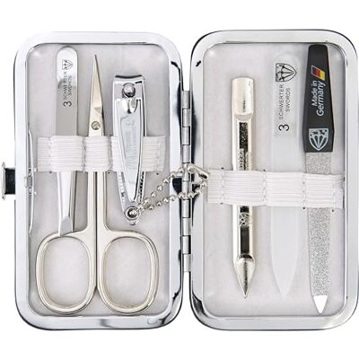 Drei Schwerter Germany Catania Set de manucure 6 pièces avec ciseaux à cuticules, coupe-ongles, pince à épiler, lime à ongles saphir, lime à ongles en verre, cure-ongles dans un étui de cadre – Drei Schwerter Germany Catania Set de manucure 6 pièces avec ciseaux à cuticules, coupe-ongles, pince à épiler, lime à ongles saphir, lime à ongles en verre, cure-ongles dans un étui de cadre –