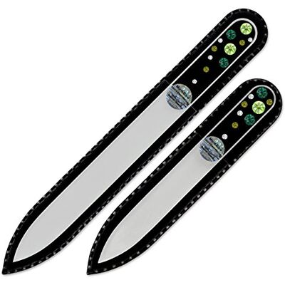 Mont Bleu Lot de 2 limes à ongles en verre, décorée à la main d’éléments Swarovski, pochette en velours noir Véritable verre trempé tchèque, garantie à vie, Lime à ongles fait main en cristal Mont Bleu Lot de 2 limes à ongles en verre, décorée à la main d’éléments Swarovski, pochette en velours noir Véritable verre trempé tchèque, garantie à vie, Lime à ongles fait main en cristal