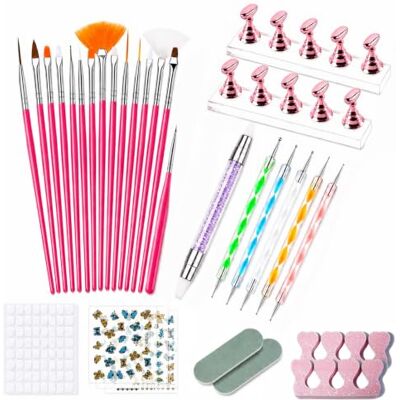 Zyluria 31Pcs Nail Art Design Pinceaux, 15 pinceaux pour nail art 6 outils pour nail dotting 3 autocollants pour ongles 2 polissoirs pour ongles 2 séparateurs d'orteils avec support pour ongles Zyluria 31Pcs Nail Art Design Pinceaux, 15 pinceaux pour nail art 6 outils pour nail dotting 3 autocollants pour ongles 2 polissoirs pour ongles 2 séparateurs d'orteils avec support pour ongles