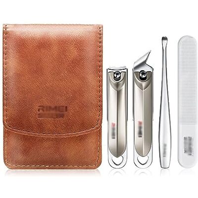 HPTHLY Lot de 4 coupe-ongles portables avec étui en cuir synthétique, kit de manucure en acier inoxydable pour pieds et pieds, marron HPTHLY Lot de 4 coupe-ongles portables avec étui en cuir synthétique, kit de manucure en acier inoxydable pour pieds et pieds, marron