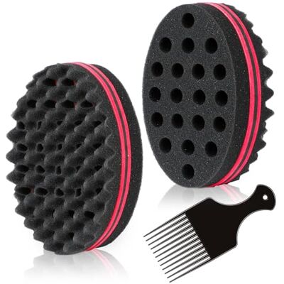 BE BIGEDDIE Bigeddie Éponge à grands trous pour les cheveux, éponge, brosse magique éponge, éponge de cheveux afro pour boucles avec peigne de 16 cm 2 PACK BE BIGEDDIE Bigeddie Éponge à grands trous pour les cheveux, éponge, brosse magique éponge, éponge de cheveux afro pour boucles avec peigne de 16 cm 2 PACK