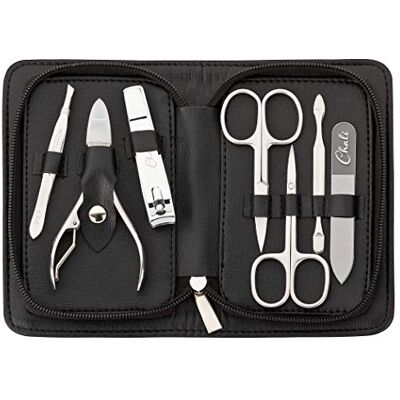 Chali ® Kit Manucure Pedicure de 7 Pièces avec Étui, Inox Set Ongle Coupe-Cuticules, Coupe Ongles, Lime à Ongles en Verre, Pince et comptage Chali ® Kit Manucure Pedicure de 7 Pièces avec Étui, Inox Set Ongle Coupe-Cuticules, Coupe Ongles, Lime à Ongles en Verre, Pince et comptage