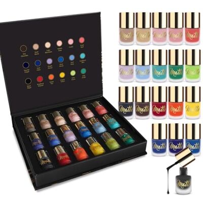 Beauty4Britain Set de Vernis à Ongles Mat – 18 Teintes dans un Coffret Luxe Noir et Or avec Fermeture Magnétique, Flacons en Verre Givré et Bouchons Dorés – Formule Sans Gel – Marque 100% Britannique Beauty4Britain Set de Vernis à Ongles Mat – 18 Teintes dans un Coffret Luxe Noir et Or avec Fermeture Magnétique, Flacons en Verre Givré et Bouchons Dorés – Formule Sans Gel – Marque 100% Britannique