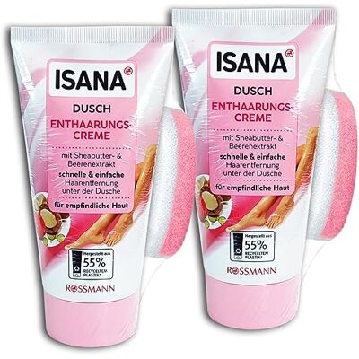 ISANA MED Dusch Lot de 2 crèmes dépilatoires pour peaux sensibles avec éponge 150 ml ISANA MED Dusch Lot de 2 crèmes dépilatoires pour peaux sensibles avec éponge 150 ml