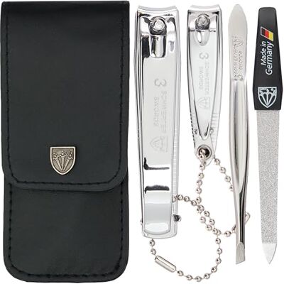 Drei Schwerter Germany Set de manucure « Bari » 4 pièces En cuir synthétique noir Contenu : pince à épiler, lime à ongles saphir, coupe-ongles des doigts, coupe-ongles des pieds, parfait pour le Drei Schwerter Germany Set de manucure « Bari » 4 pièces En cuir synthétique noir Contenu : pince à épiler, lime à ongles saphir, coupe-ongles des doigts, coupe-ongles des pieds, parfait pour le