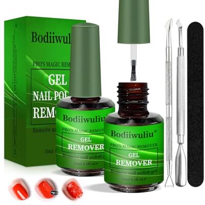 Bodiiwuliu Lot de 2 dissolvants semi-permanents pour vernis à ongles, dissolvant pour vernis à ongles, dissolvant rapide et facile avec poussoir cuticules et lime à ongles, pas besoin de pellicule, trempage Bodiiwuliu Lot de 2 dissolvants semi-permanents pour vernis à ongles, dissolvant pour vernis à ongles, dissolvant rapide et facile avec poussoir cuticules et lime à ongles, pas besoin de pellicule, trempage
