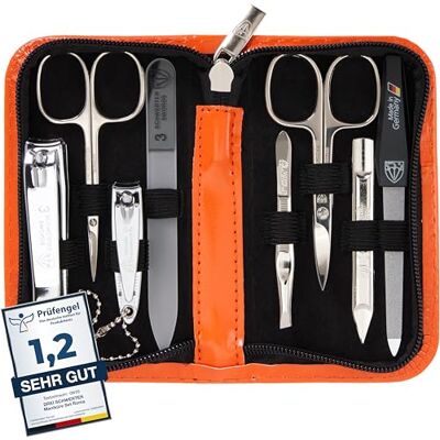 Drei Schwerter Kit de manucure « Roma » – Étui à ongles avec 8 instruments : ciseaux à ongles, ciseaux à cuticules, coupe-ongles pied/doigt, cure-ongles, pince à épiler, lime à ongles en verre, lime Drei Schwerter Kit de manucure « Roma » – Étui à ongles avec 8 instruments : ciseaux à ongles, ciseaux à cuticules, coupe-ongles pied/doigt, cure-ongles, pince à épiler, lime à ongles en verre, lime