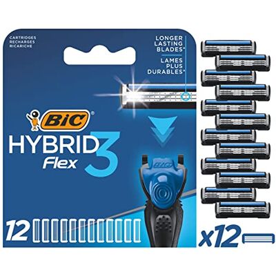 BIC Hybrid 3 Flex Recharges de Lames de Rasoir pour Homme 3 Lames Mobiles Nanotech en Titane avec bande lubrifiante Boîte de 12 recharges BIC Hybrid 3 Flex Recharges de Lames de Rasoir pour Homme 3 Lames Mobiles Nanotech en Titane avec bande lubrifiante Boîte de 12 recharges