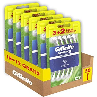 Gillette Sensor3 Sensitive Rasoirs Homme Utilisé et Jetta, Maxi Format de 30 Rasoirs dont 12 Grats Gillette Sensor3 Sensitive Rasoirs Homme Utilisé et Jetta, Maxi Format de 30 Rasoirs dont 12 Grats