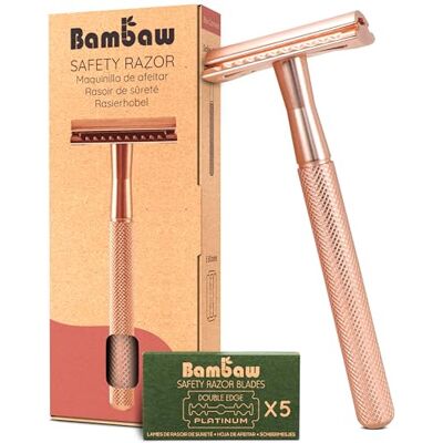 Bambaw Rasoir de Sécurité Or Rose en Métal Compatible avec Toutes Lames Doubles Rasage Manuel Femme Beauté Zéro Déchet Bambaw Rasoir de Sécurité Or Rose en Métal Compatible avec Toutes Lames Doubles Rasage Manuel Femme Beauté Zéro Déchet