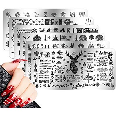 MWOOT 6 pcs Christmas Nail Art Stamping Plates, Tampon Stamping Nail Art Vernis à Ongles Clou Stamper Grattoir à Ongles Outil Modèle Image Noël Flocon de neige Arbre cerf MWOOT 6 pcs Christmas Nail Art Stamping Plates, Tampon Stamping Nail Art Vernis à Ongles Clou Stamper Grattoir à Ongles Outil Modèle Image Noël Flocon de neige Arbre cerf