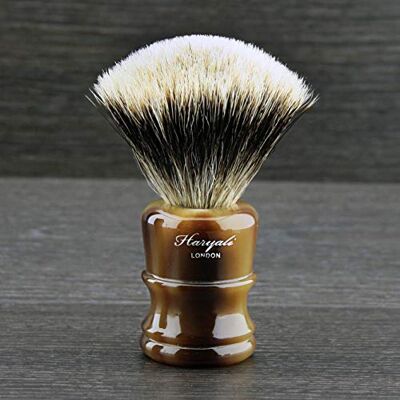 Haryali London Silvertip Badger Blaireau à poils souples avec manche en corne pour homme Haryali London Silvertip Badger Blaireau à poils souples avec manche en corne pour homme