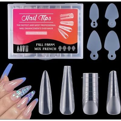 JOYOLA Lot de 144 moules à ongles double 4 formes d'extension En gel Avec 48 autocollants Outils de manucure Pour salon de manucure JOYOLA Lot de 144 moules à ongles double 4 formes d'extension En gel Avec 48 autocollants Outils de manucure Pour salon de manucure