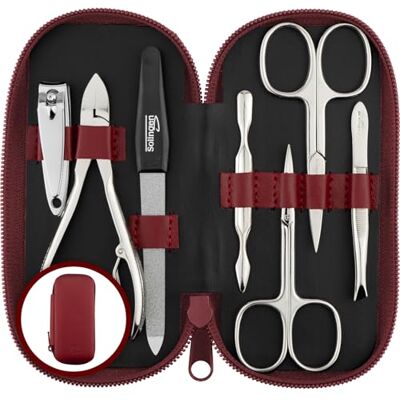 marQus Set de manucure pour hommes et femmes 7 pièces avec pince à ongles Solingen Made in Germany pour les soins des mains et des pieds Etui en cuir véritable maniable et doux marQus Set de manucure pour hommes et femmes 7 pièces avec pince à ongles Solingen Made in Germany pour les soins des mains et des pieds Etui en cuir véritable maniable et doux