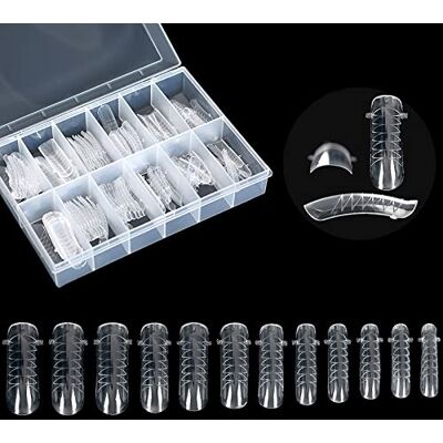 KADS Lot de 120 moules intégraux transparents, système à ongle double, pour pose de vernis ou de gel UV sur ongles artificiels acryliques, avec graduation pour extension KADS Lot de 120 moules intégraux transparents, système à ongle double, pour pose de vernis ou de gel UV sur ongles artificiels acryliques, avec graduation pour extension